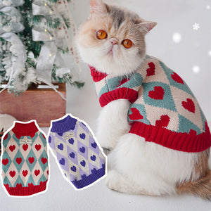 Love Sweater for Cats with Christmas Rhombus