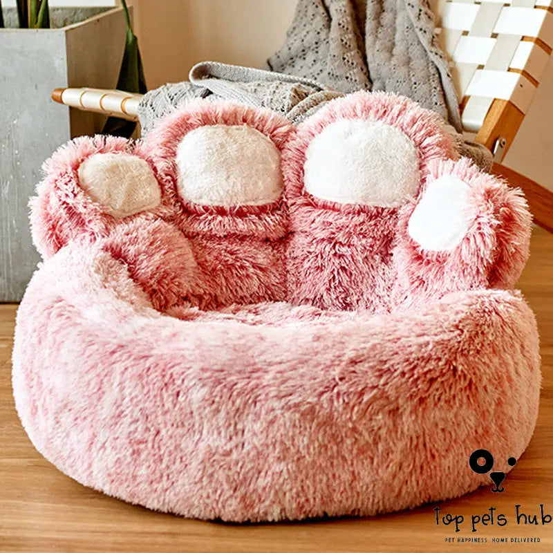 Cozy Bear Paw Round Pet Bed