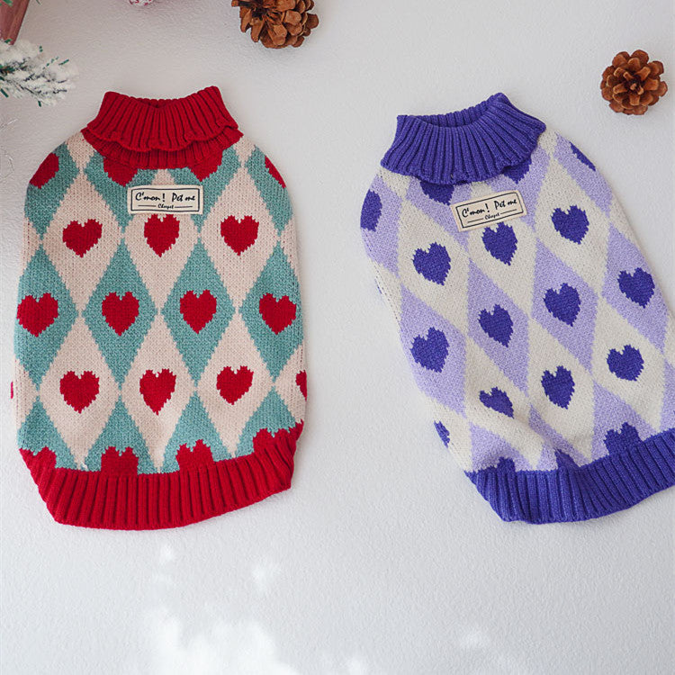 Love Sweater for Cats with Christmas Rhombus