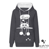 Casual Cat Print Hoodie With Big Pocket For Pets Long Sleeve