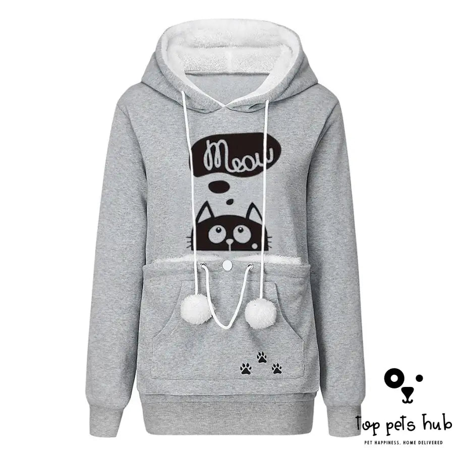 Casual Cat Print Hoodie With Big Pocket For Pets Long Sleeve