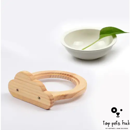 Ceramic Pet Bowl with Solid Wood Stand