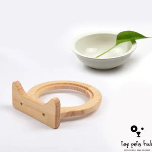 Ceramic Pet Bowl with Solid Wood Stand