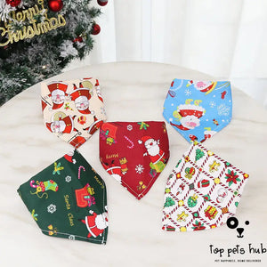 Christmas Cotton Printed Pet Dress Triangle Scarf