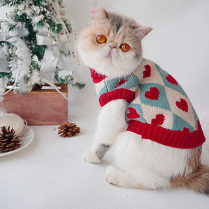 Love Sweater for Cats with Christmas Rhombus